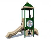 Playground Equipment with a slide and cover.
